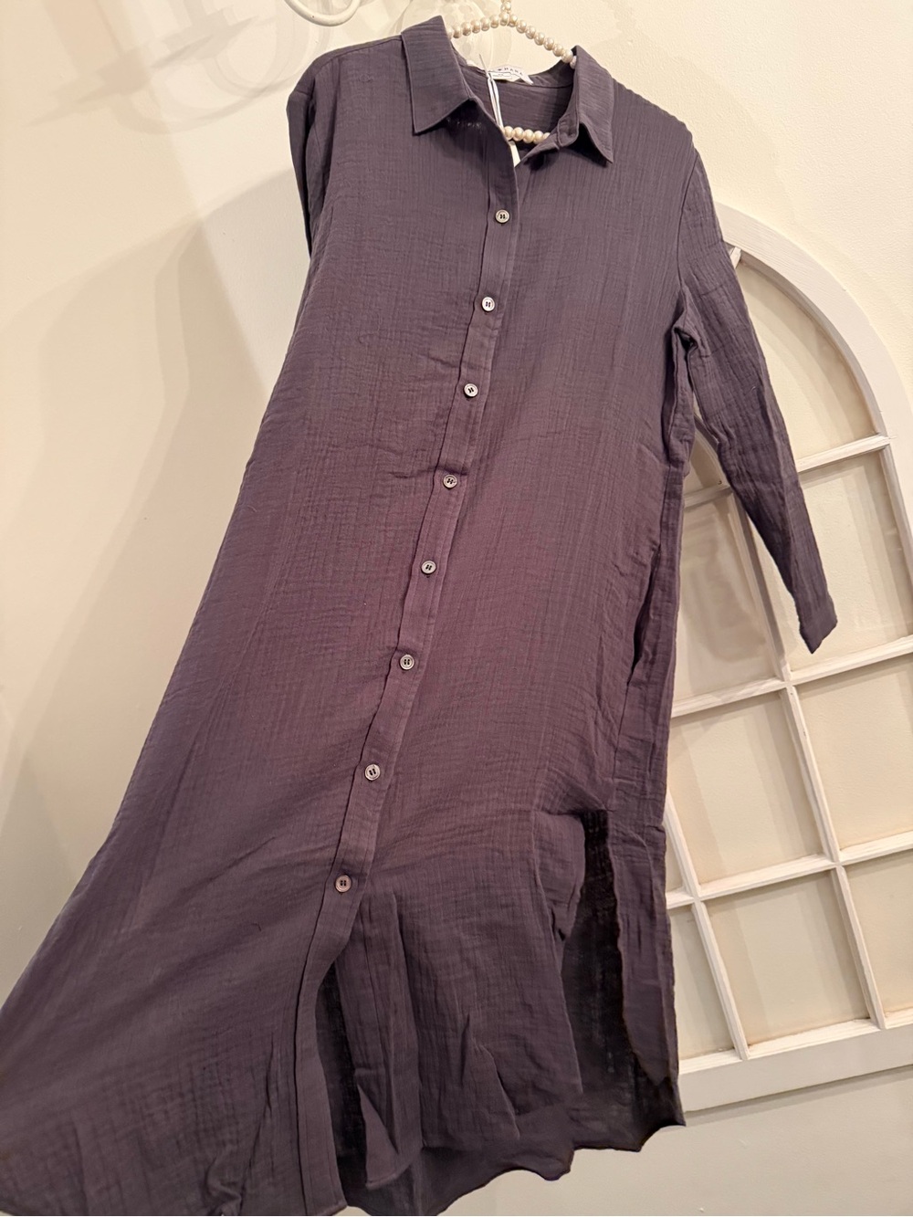 NWT Loyal Hana Charcoal Grey Double Gauze Cotton Shirt Dress / Duster | Size XS